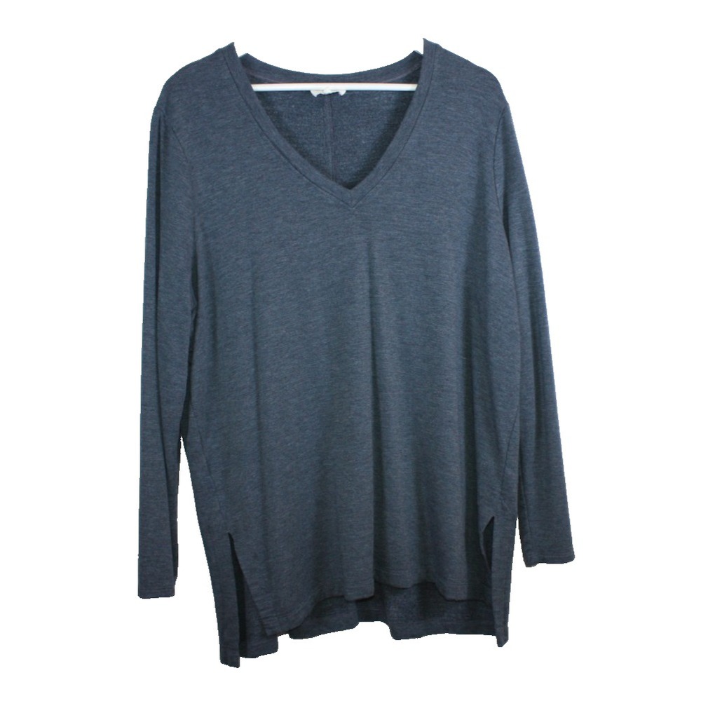 LOFT Lounge Top Womens Size XLarge Blue V-neck LongSleeved Knit Blouse Pullover